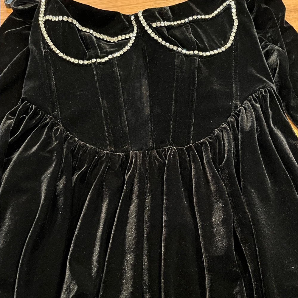 Bardot Black Velvet  Dress with crystal Details - Picture 8 of 11
